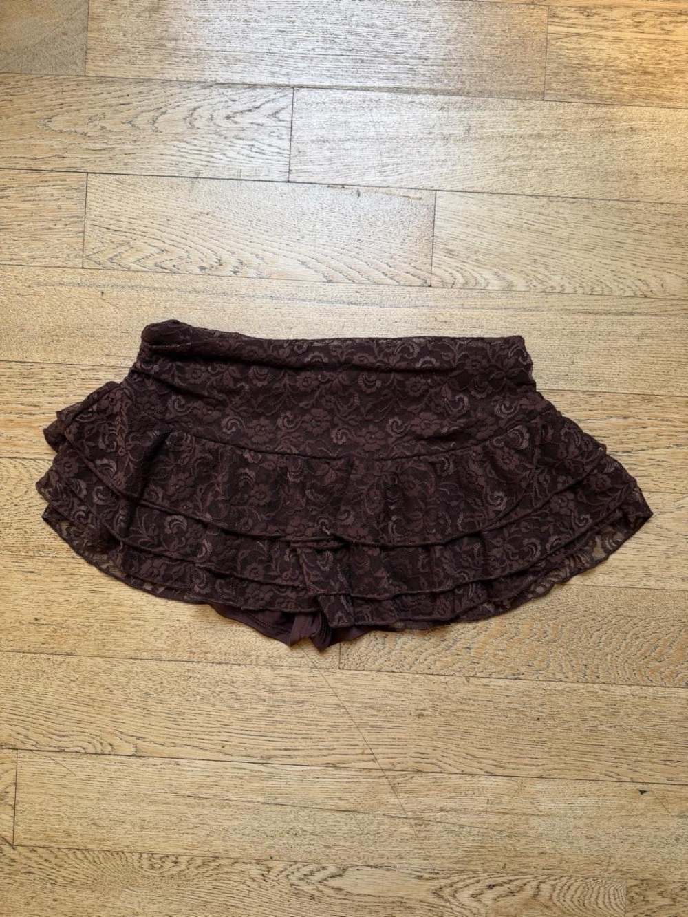 Y2K Windsor Coquette Brown Lace Ruffle Skort